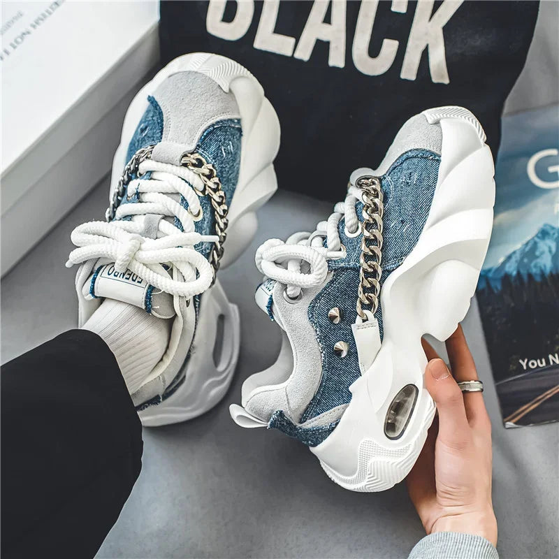 Casual design Denim chunky Sneakers for Men FREE SHIPPING