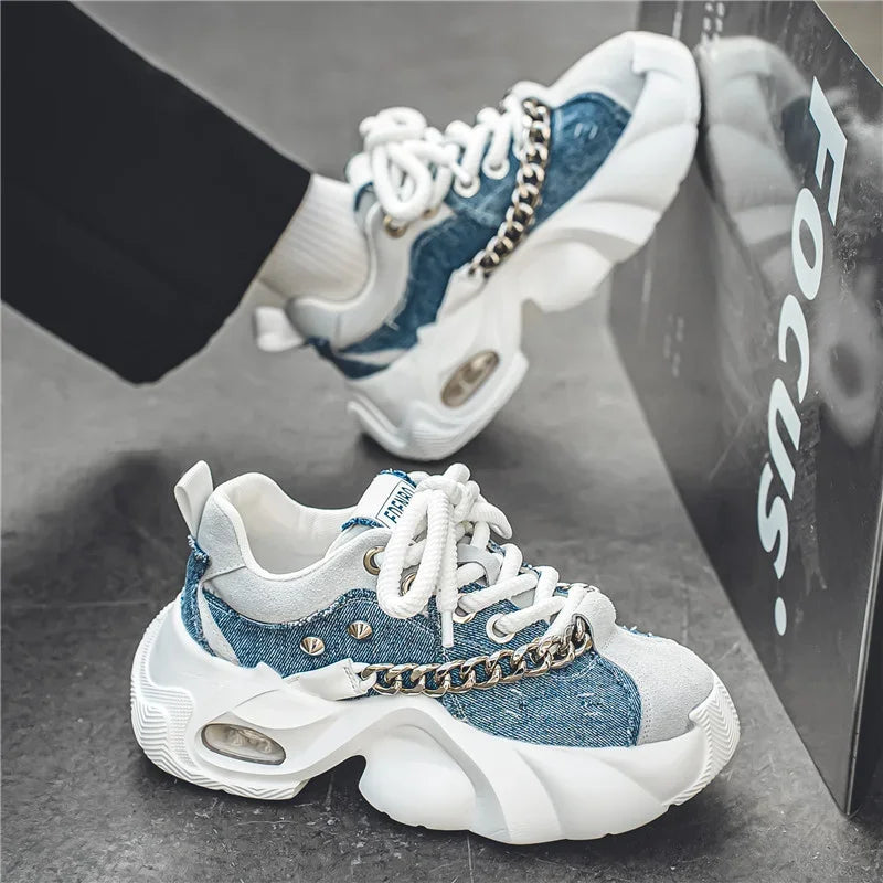 Casual design Denim chunky Sneakers for Men FREE SHIPPING